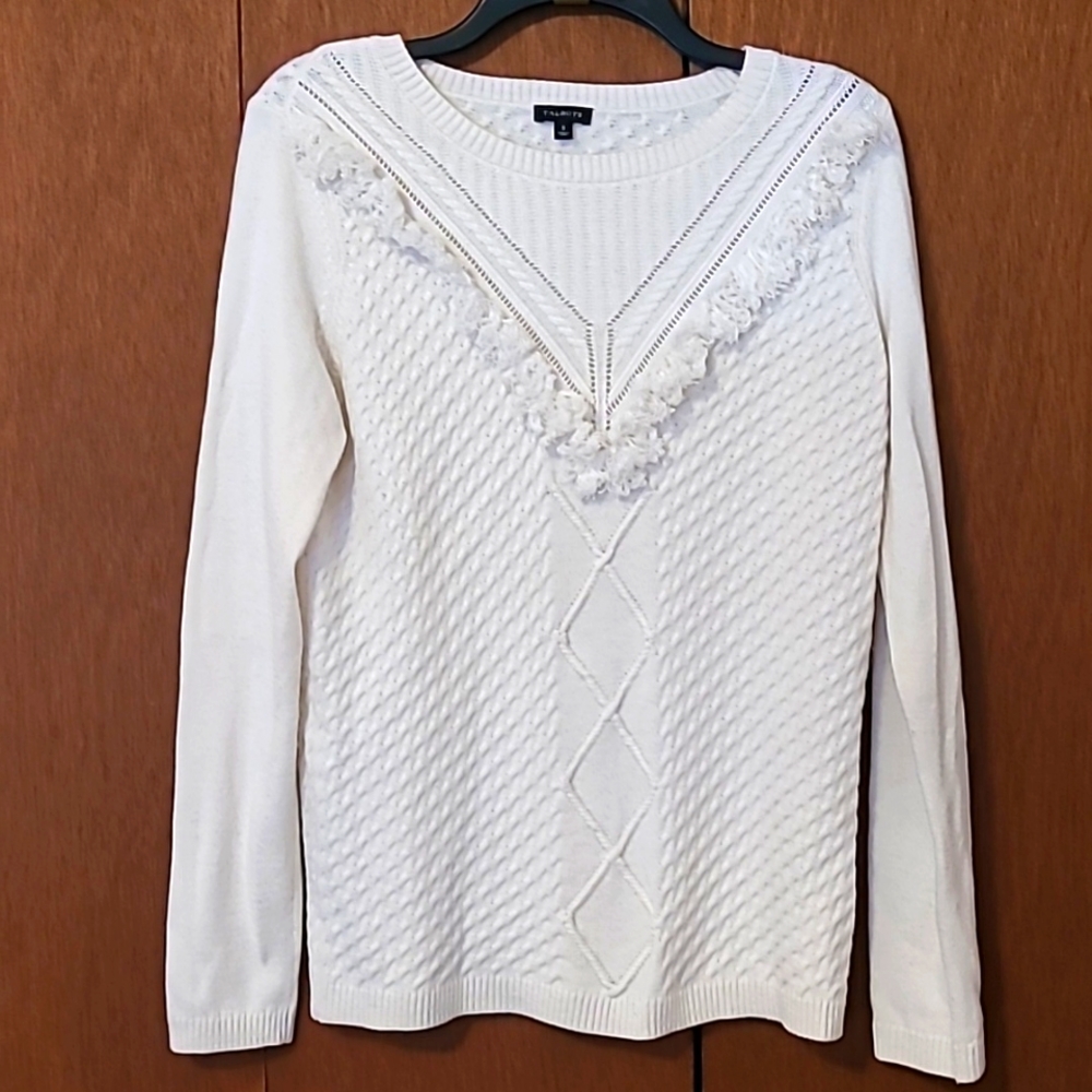 Talbots cream colored fringed accent sweater S
